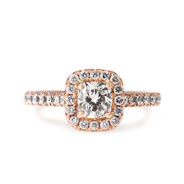 18ct Rose Gold Cushion Cut Diamond Halo Ring