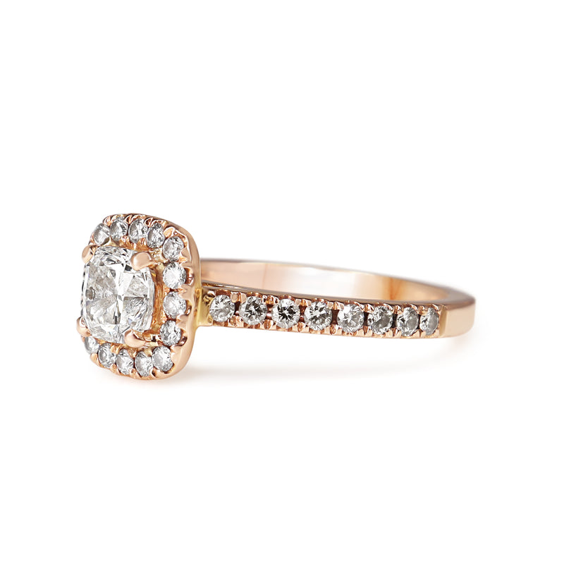 18ct Rose Gold Cushion Cut Diamond Halo Ring