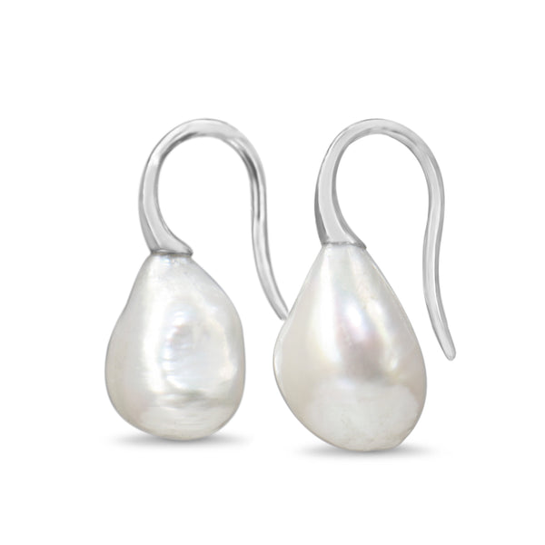 9ct White Gold Baroque Fresh Water Pearl Earrings