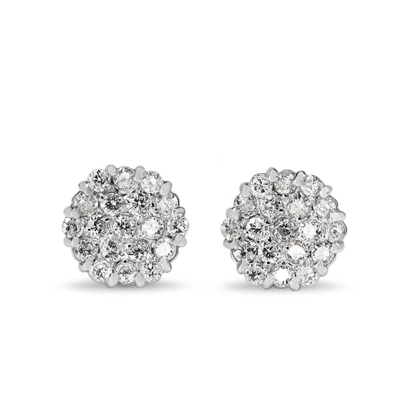 Platinum Diamond Cluster Stud Earrings