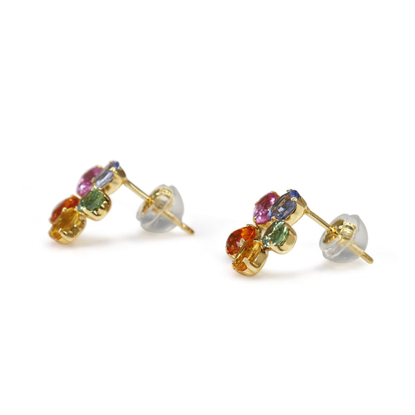 18ct Yellow Gold Rainbow / Multi Colour Sapphire Daisy Style Earrings