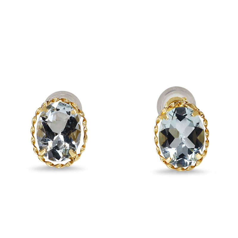 18ct Yellow Gold Oval Aquamarine Stud Earrings