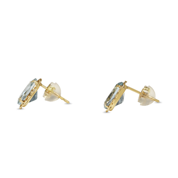 18ct Yellow Gold Oval Aquamarine Stud Earrings