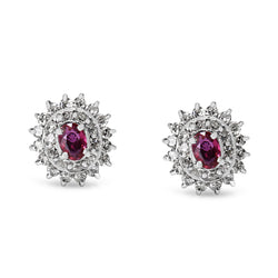 Platinum Ruby and Double Diamond Halo Stud Earrings