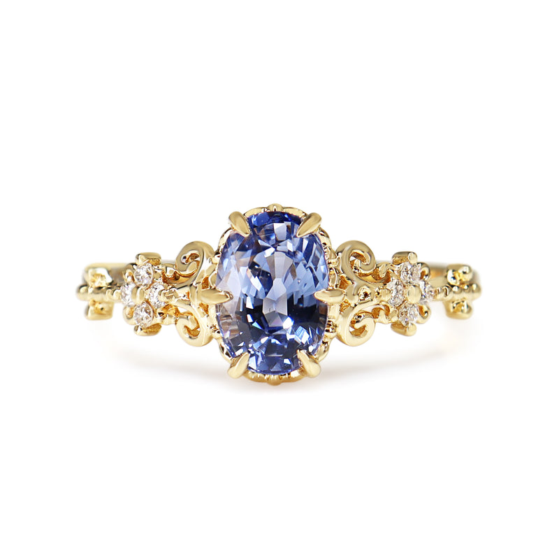 18ct Yellow Gold Sapphire and Diamond Vintage Style Ring