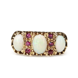 9ct Yellow Gold Opal and Ruby Antique Ring