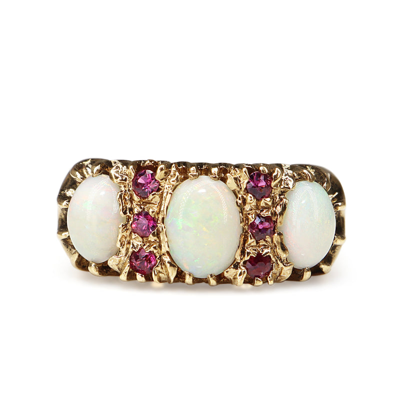 9ct Yellow Gold Opal and Ruby Antique Ring