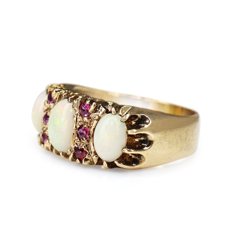 9ct Yellow Gold Opal and Ruby Antique Ring