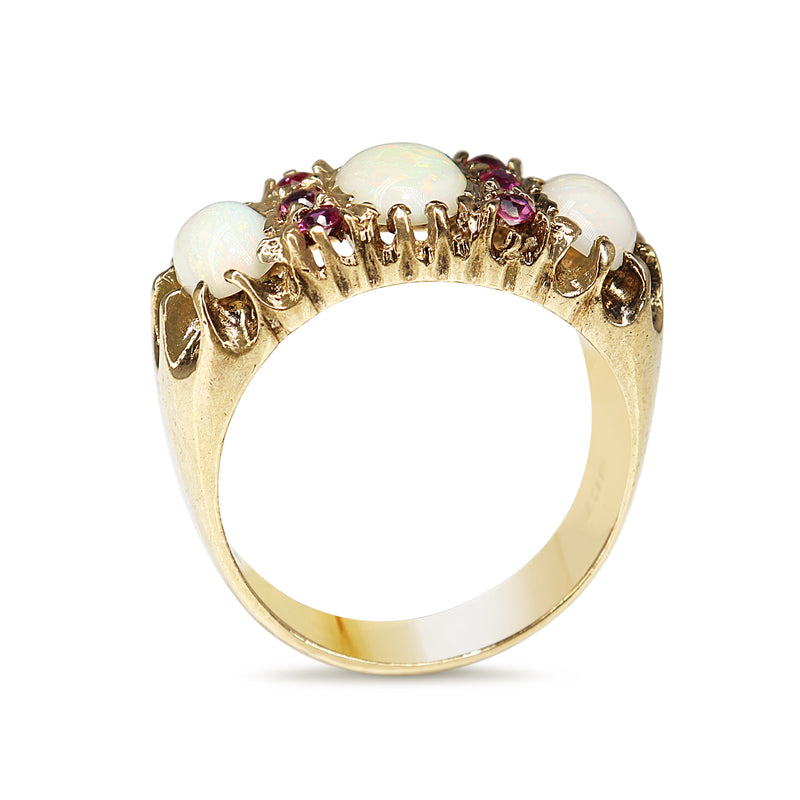 9ct Yellow Gold Opal and Ruby Antique Ring