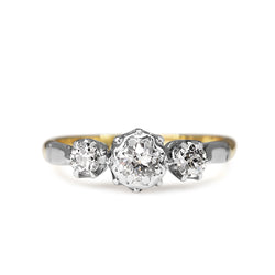 18ct Yellow Gold and Platinum 3 Stone Old Cut Diamond Ring