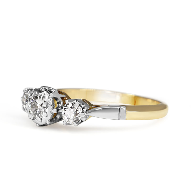 18ct Yellow Gold and Platinum 3 Stone Old Cut Diamond Ring