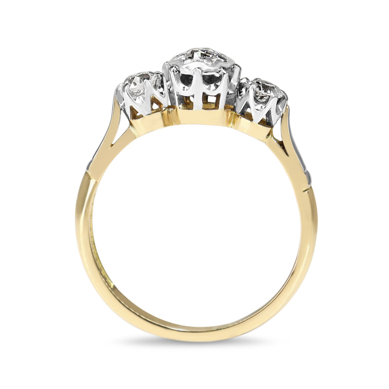 18ct Yellow Gold and Platinum 3 Stone Old Cut Diamond Ring