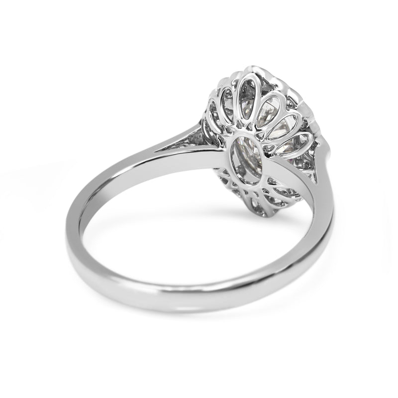 18ct White Gold Oval Diamond Daisy Style Halo Ring