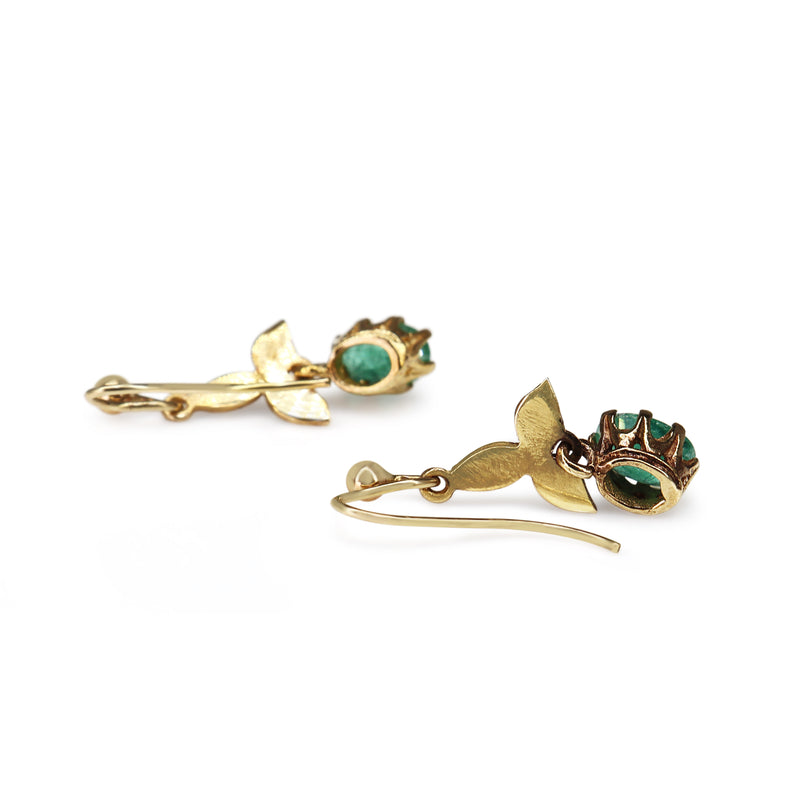 9ct Yellow Gold Emerald and Pearl Antique Earrings