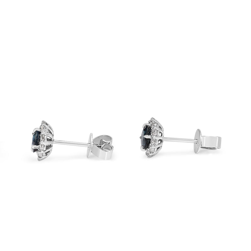 18ct White Gold Round Sapphire Halo Stud Earrings