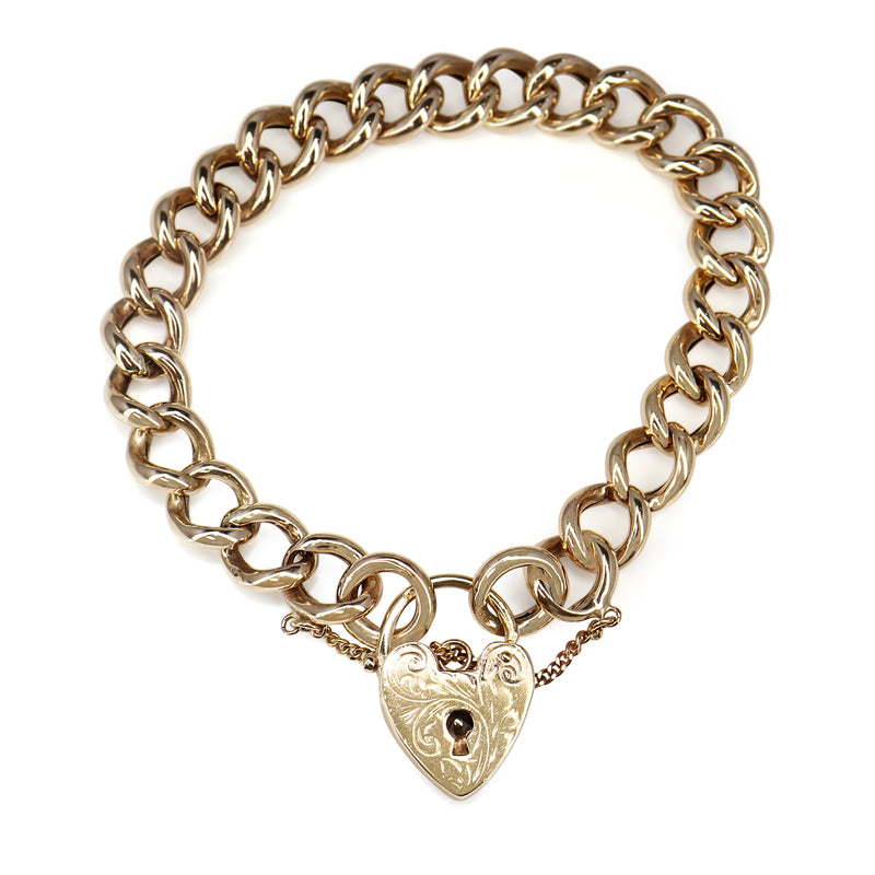 9ct Yellow Gold Curb Link Bracelet with Padlock Clasp