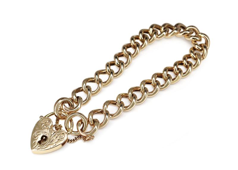 9ct Yellow Gold Curb Link Bracelet with Padlock Clasp