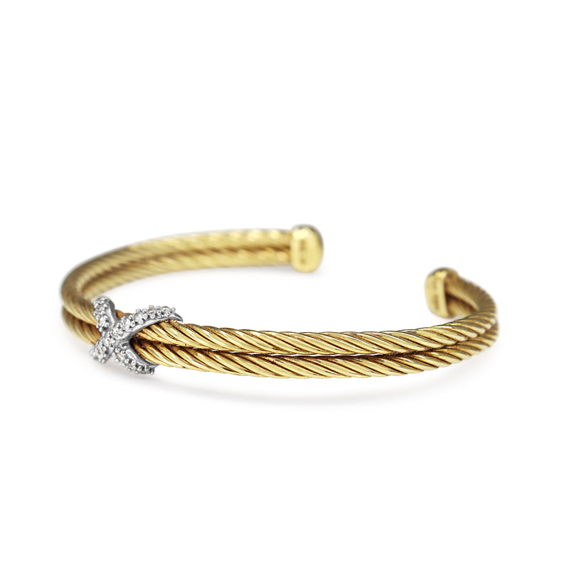 18ct Yellow and White Gold Diamond Bangle