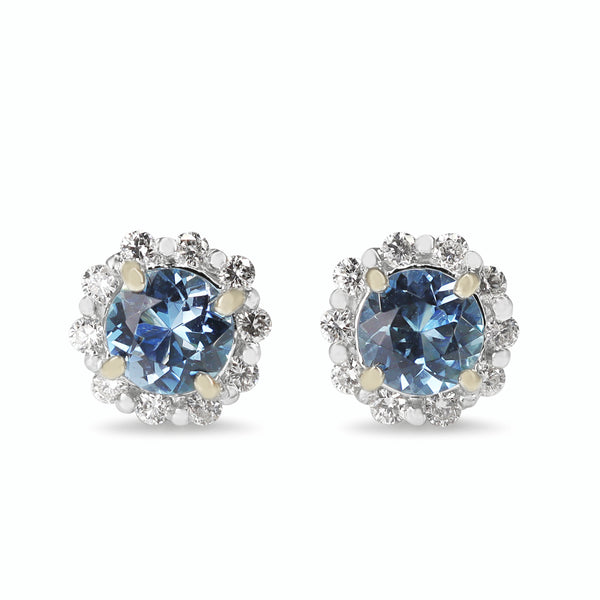 18ct White Gold Topaz and Diamond Halo Stud Earrings