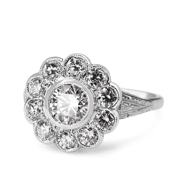 18ct White Gold Edwardian Style Diamond Daisy Ring