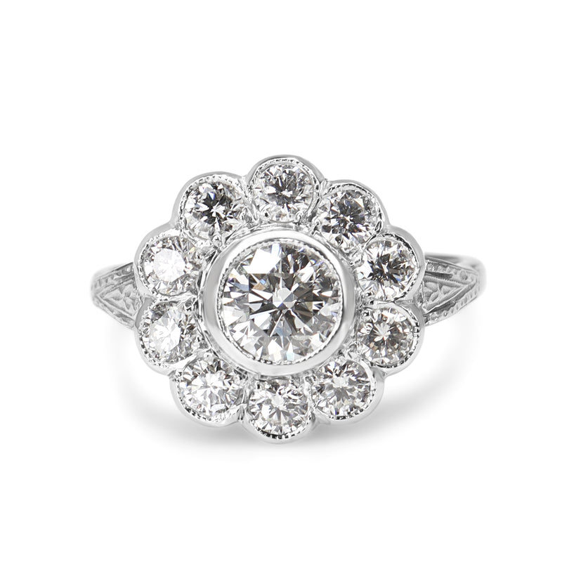 18ct White Gold Edwardian Style Diamond Daisy Ring