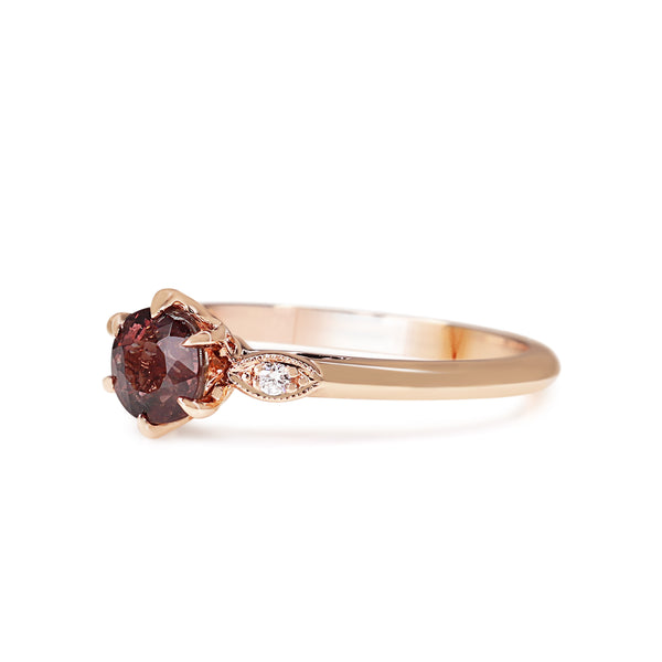 18ct Rose Gold Vintage Style Pink/Purple Sapphire and Diamond Ring