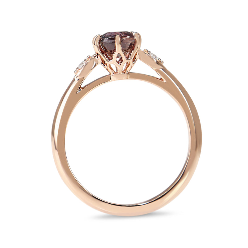 18ct Rose Gold Vintage Style Pink/Purple Sapphire and Diamond Ring