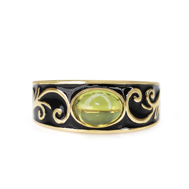 9ct Yellow Gold Peridot and Enamel Ring