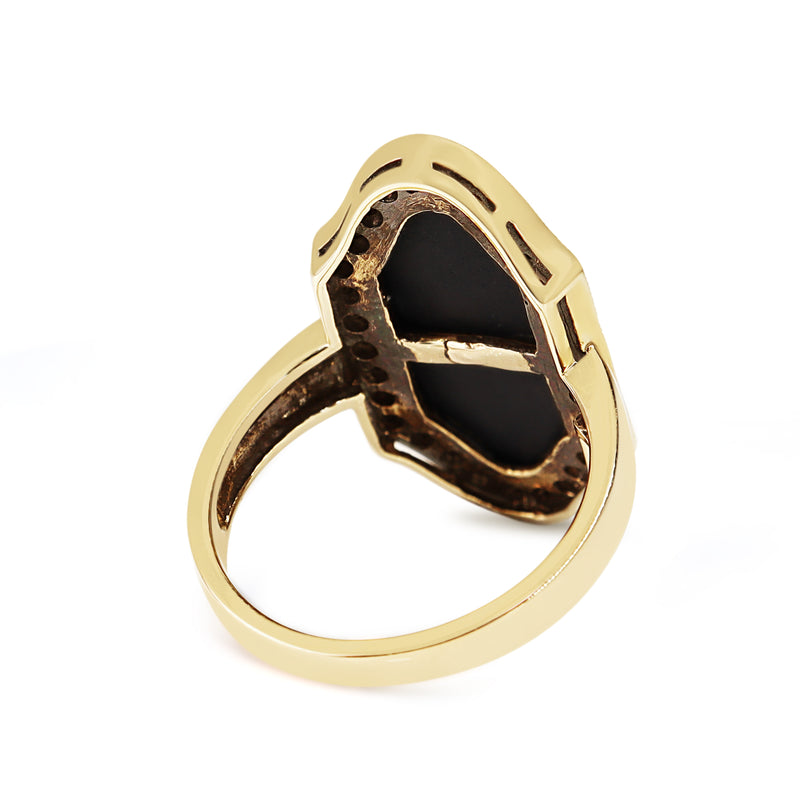 9ct Yellow Gold Pearl, Diamond and Onyx Vintage Style Ring