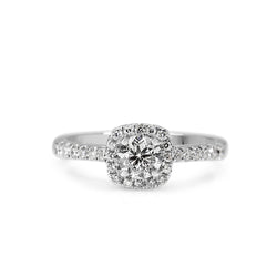 18ct White Gold Diamond Cushion Shaped Halo Ring