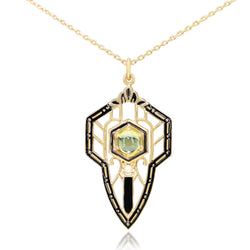 9ct Yellow Gold Vintage Style Peridot, Pearl and Enamel Necklace