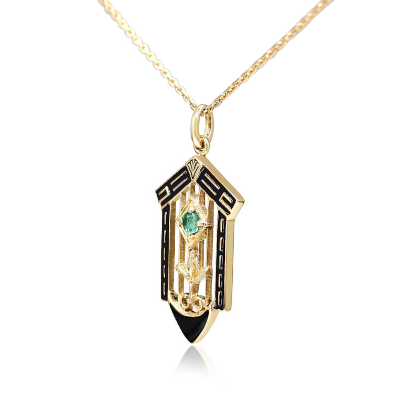 9ct Yellow Gold Vintage Style Emerald and Enamel Necklace