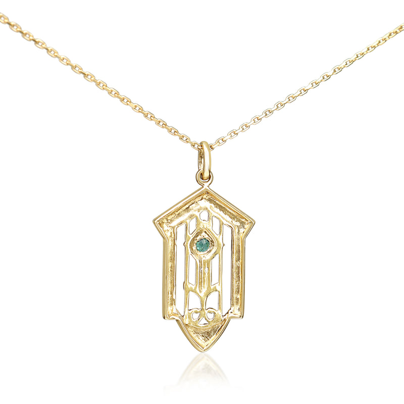 9ct Yellow Gold Vintage Style Emerald and Enamel Necklace