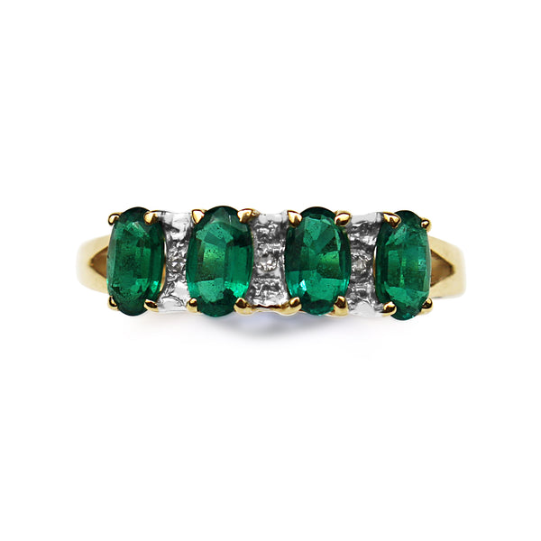 9ct Yellow and White Gold 4 Stone Gilson Emerald and Diamond Ring ...