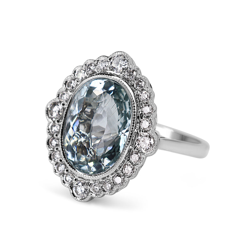 18ct White Gold Aquamarine and Diamond Daisy Style Ring