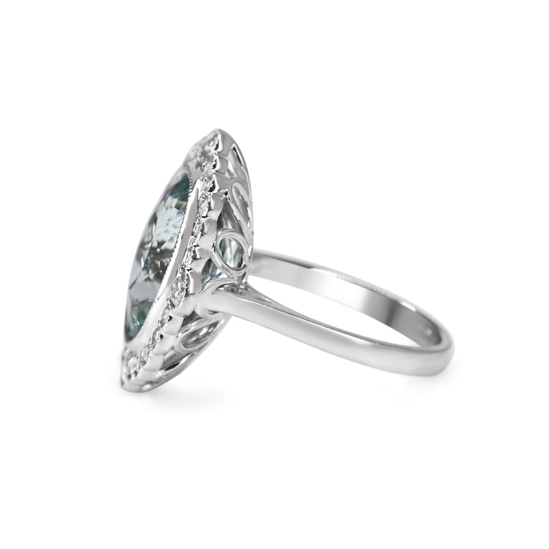 18ct White Gold Aquamarine and Diamond Daisy Style Ring