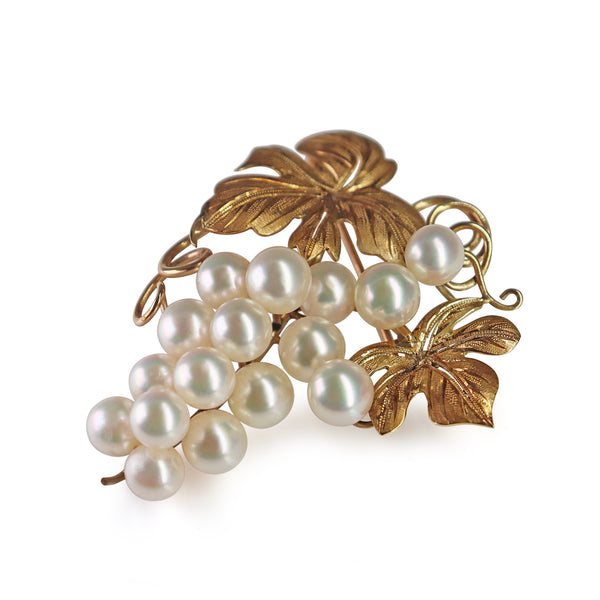 14ct Yellow Gold Floral Vine Sea Pearl Brooch