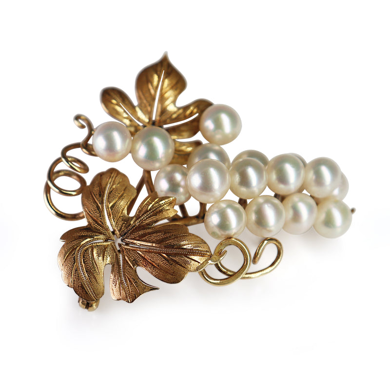 14ct Yellow Gold Floral Vine Sea Pearl Brooch