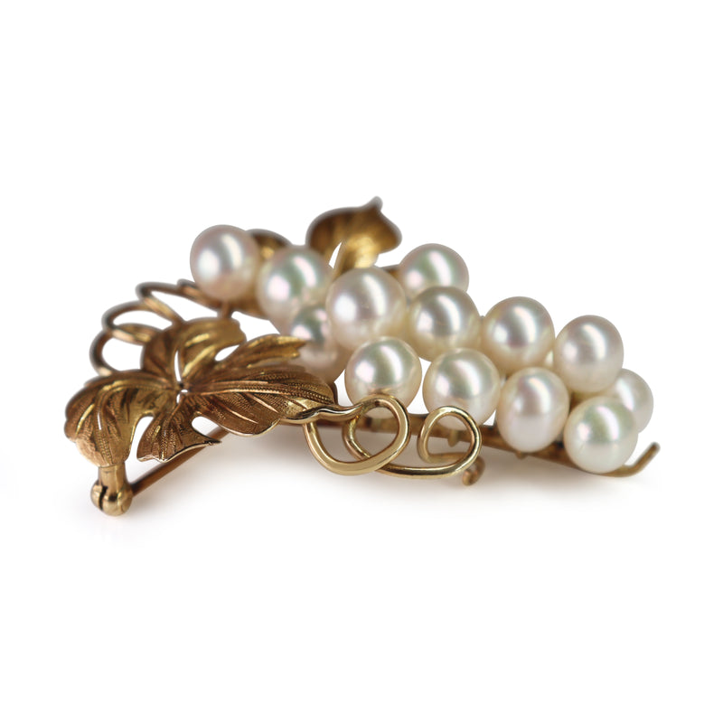 14ct Yellow Gold Floral Vine Sea Pearl Brooch