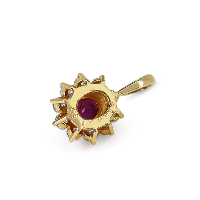 18ct Yellow Gold Ruby and Diamond Halo Pendant