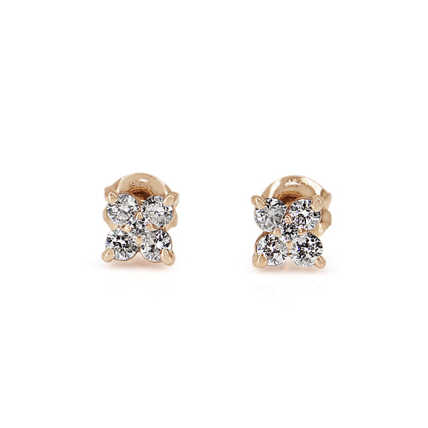 18ct Rose Gold Diamond 'Clover' Style Stud Earrings