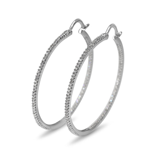 14ct White Gold .75ct Large Diamond Hoop Earrings