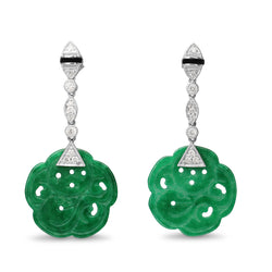 18ct White Gold Onyx, Jade and Diamond Earrings