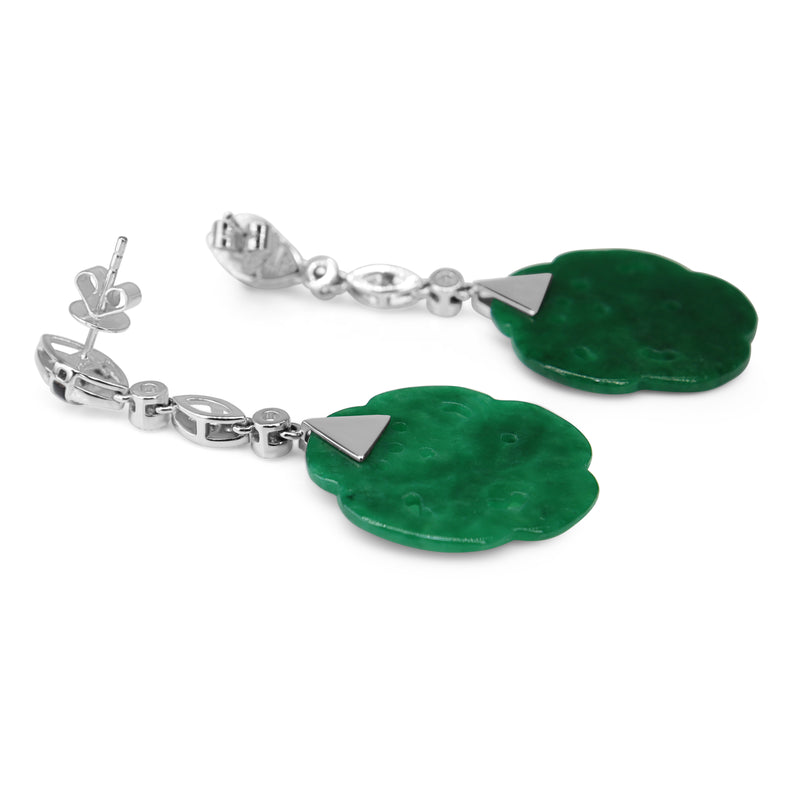 18ct White Gold Onyx, Jade and Diamond Earrings