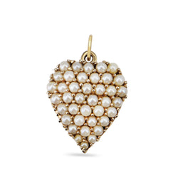 14ct Yellow Gold Seed Pearl Heart Pendant Necklace