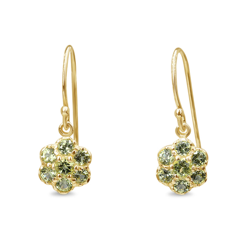 9ct Yellow Gold Peridot Daisy Drop Earrings