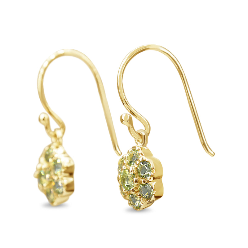 9ct Yellow Gold Peridot Daisy Drop Earrings