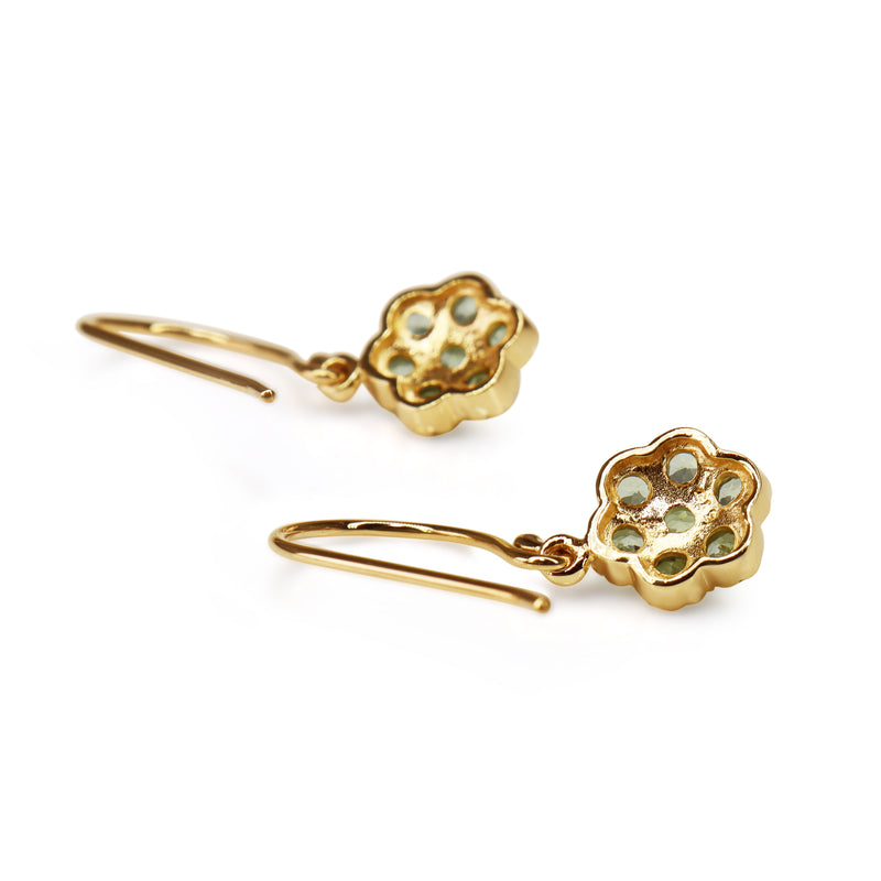 9ct Yellow Gold Peridot Daisy Drop Earrings