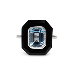 9ct White Gold Topaz and Onyx Deco Style Ring