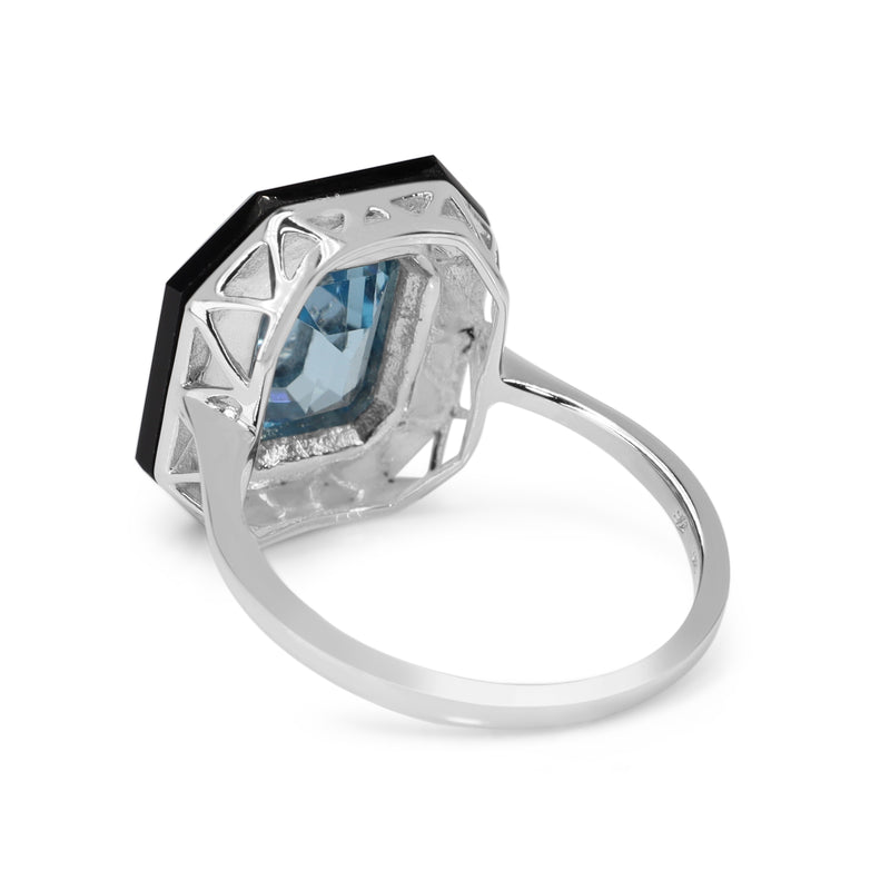 9ct White Gold Topaz and Onyx Deco Style Ring